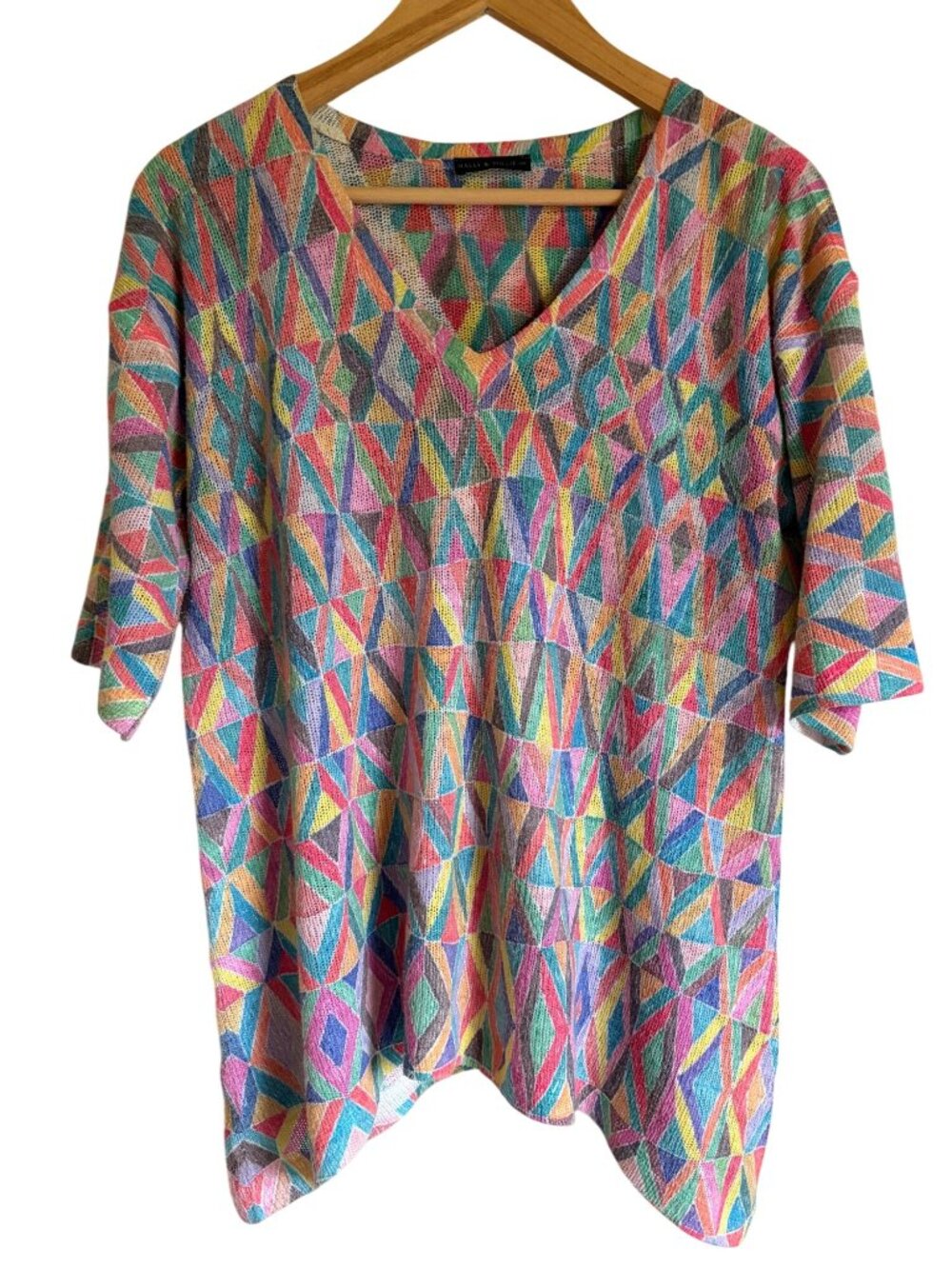 Nally & Millie Made in USA Rainbow Geometric Knit Tunic Medium V-Neck Polyester